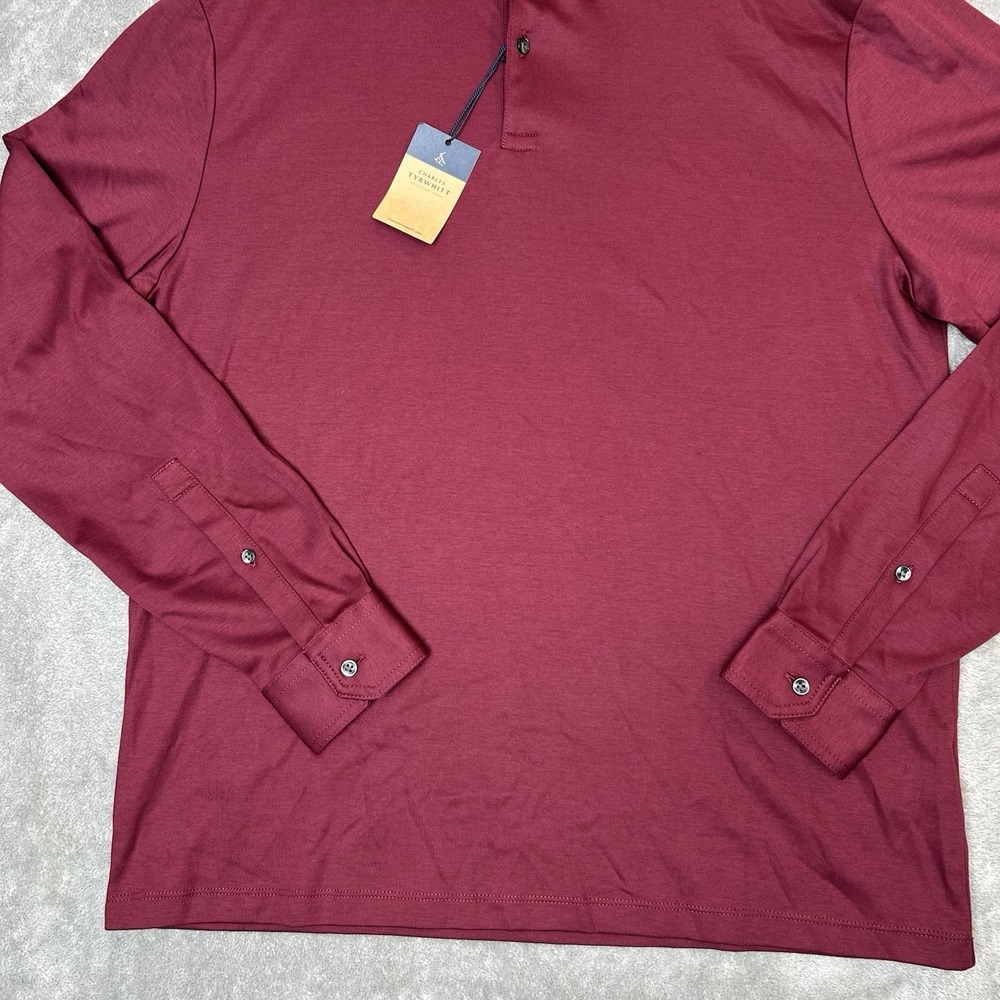 Charles Tyrwhitt Mens Medium Long Sleeves Polo Wine Red Shirt 100% Cotton Shirt - Picture 6 of 16